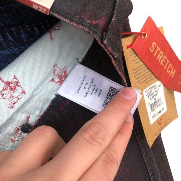 BRAND New True Religion Jeans Size 32 STRAIGHT BIG T Black/Red - Picture 4 of 16